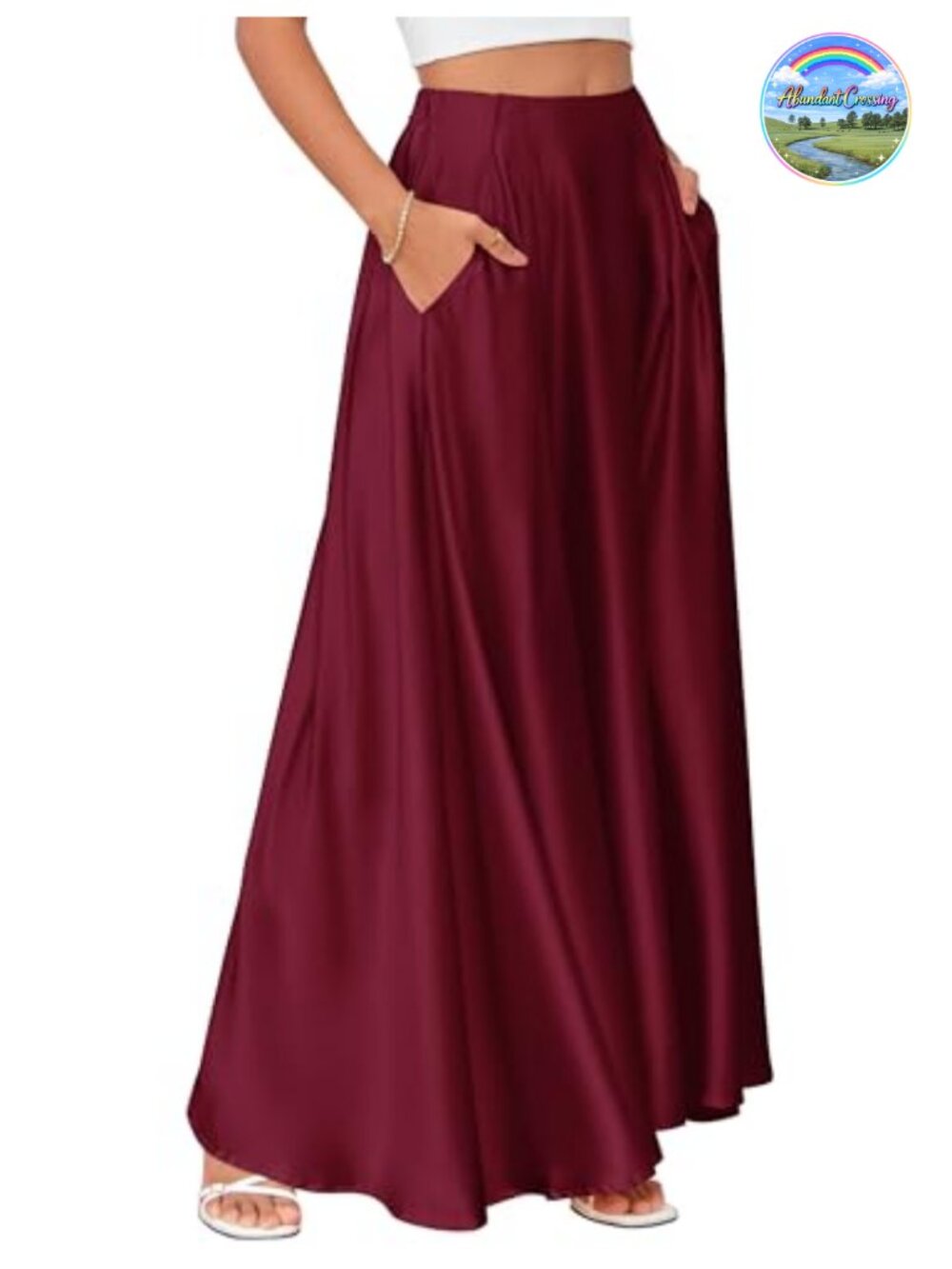 Maxi Satin Skirt High Waisted Flowy A-Line Long Skirt with Pockets